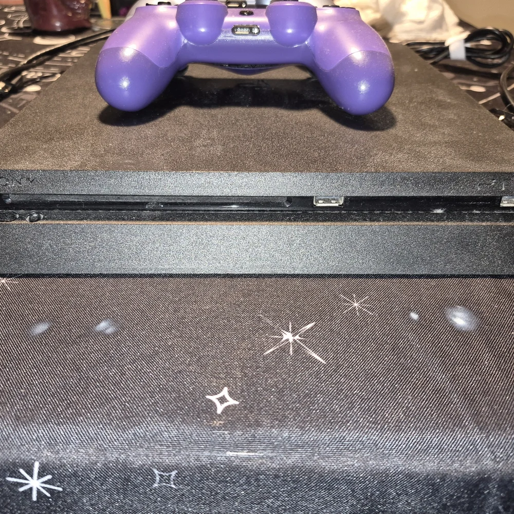PS4 with Dual Purple and Blue Controllers And Cords